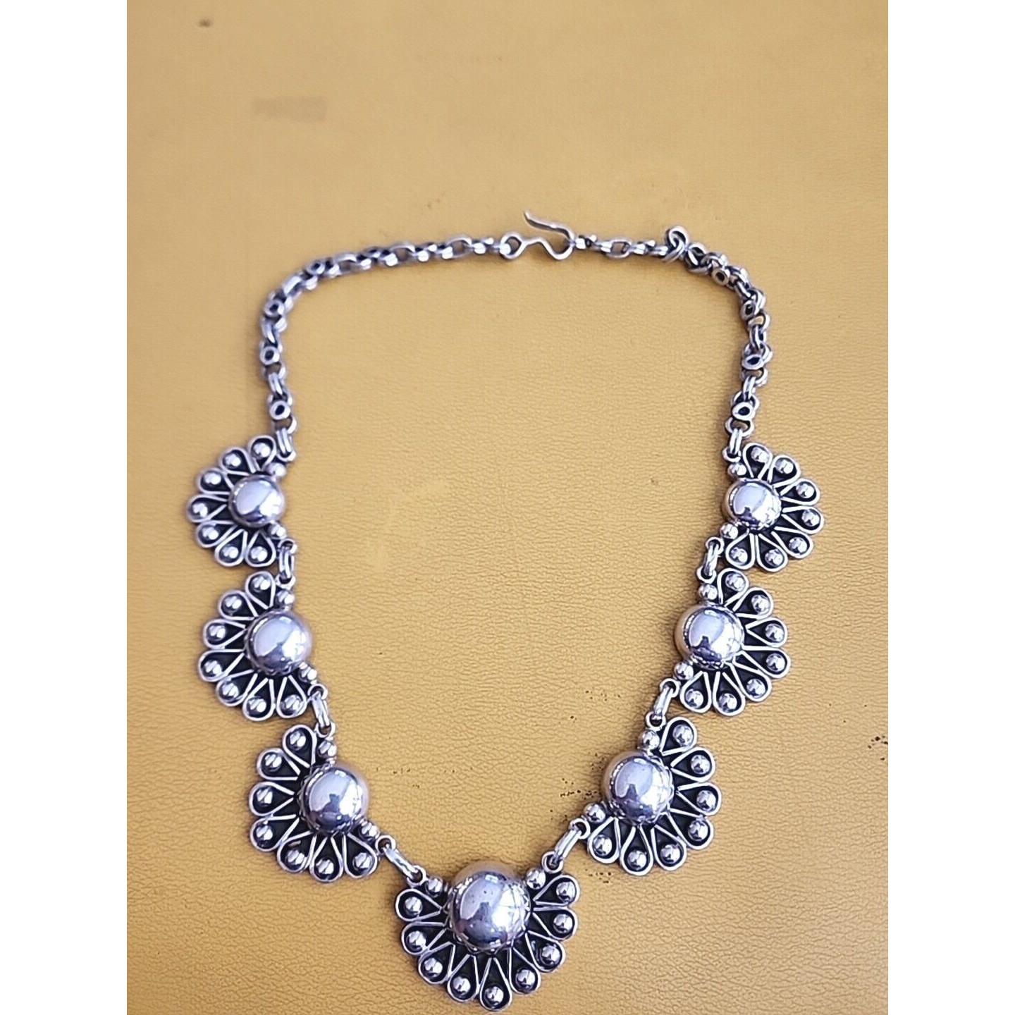 Vintage Mexican Sterling Silver Oxidized Fan Necklace